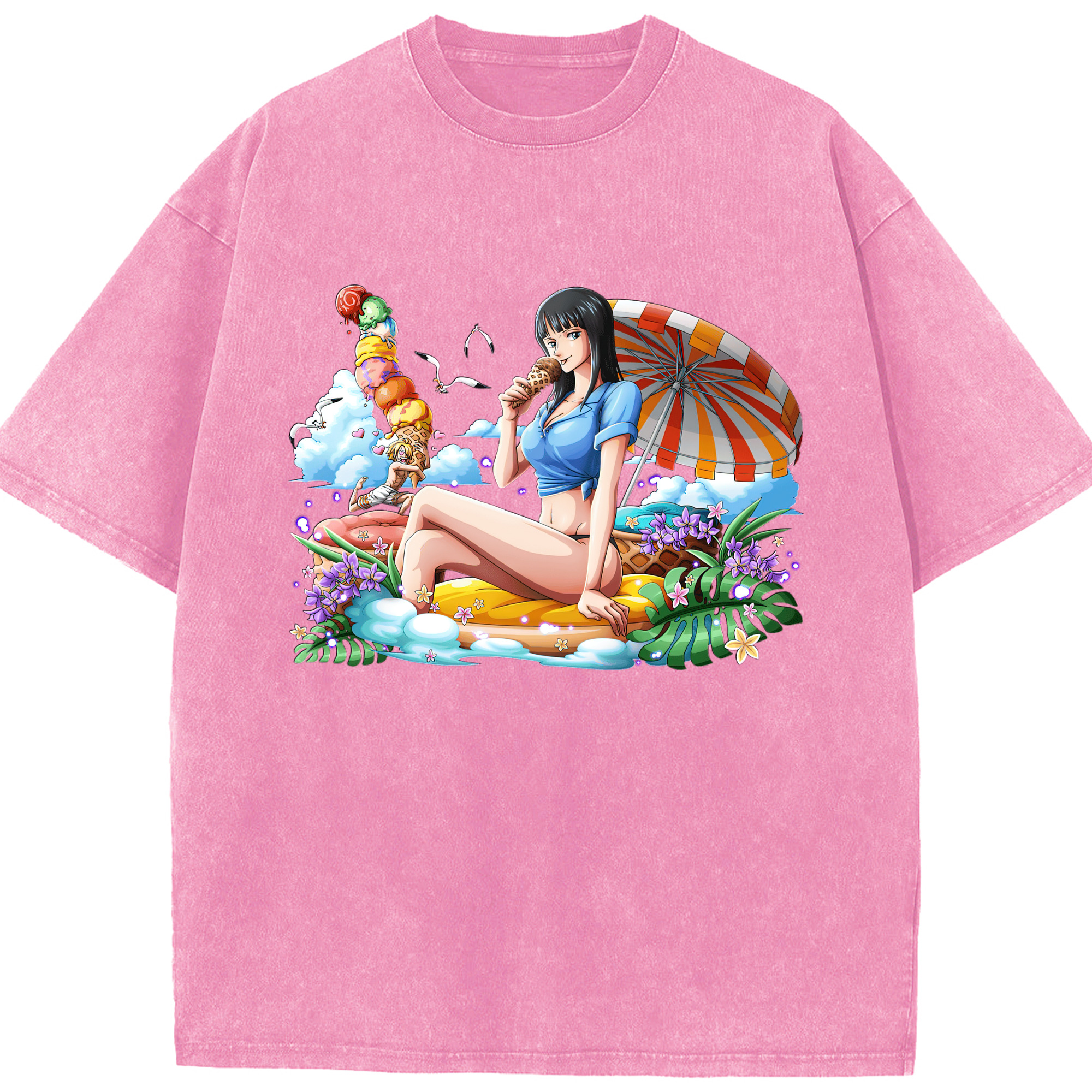 ワンピース ニコ・ロビン ONE PIECE Nico Robin 綿100% ヴィンテージ風 半袖Tシャツ（フロントプリント）